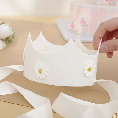 1PC Малка прозрачна бяла маргаритка корона корона шапка за рожден ден нетъкана рокля за рожден ден шапка сладка цветна декорация