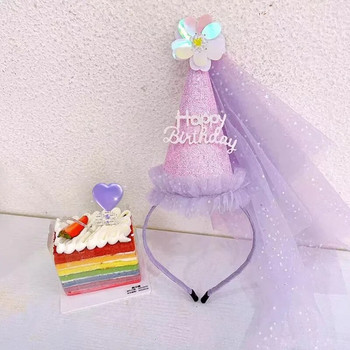 Γιορτή για πάρτι γενεθλίων Glitter Καπέλο γενεθλίων Fairy Hair Hoop One 123st Happy Birthday Decor Kids Girl Favor Headwear