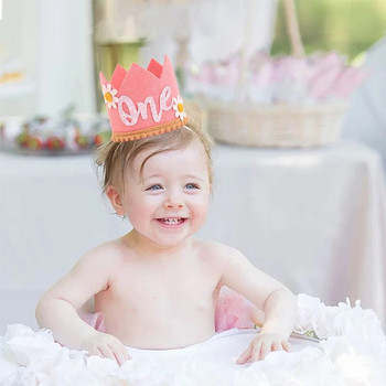Шапка за рожден ден на 1 година Daisy Crown лента за глава Шапки Възрастни шапки за годишнини Момче Момиче Рожден ден Baby Shower Парти Декоративна шапка