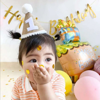 Πρώτο καπέλο γενεθλίων Κορώνα Λινάτσα Καπέλο Παιδικά Αγόρια Κορίτσι Νεογέννητο 1ο 2ο 3ο Χρόνια Πάρτυ γενεθλίων Baby Shower Διακόσμηση Λινό κεφαλόδεσμο