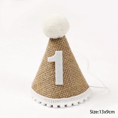 Pălărie pentru prima zi de naștere Coroană șapcă din pânză Copii Băiat Fată Nou-născut 1-a 2-a 3-a Ani Petrecere de naștere Decorat pentru Baby Shower Bandă de in