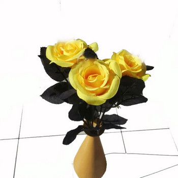 1PC Копринена черна роза Букет от изкуствени цветни глави Домашен хол Сватба Коледно парти Декорация Нова година Къща Градина Деко