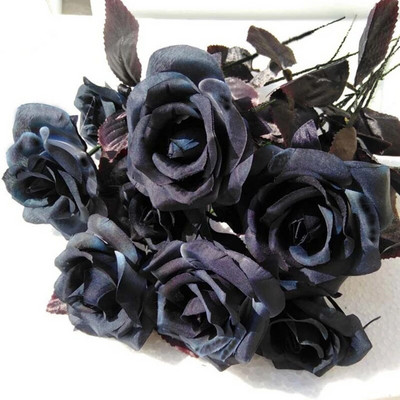 1PC Silk Black Rose Artificial Flower Head Bouquet Home Living Room Wedding Chritmas Party Decoration New Year House Garden Deco