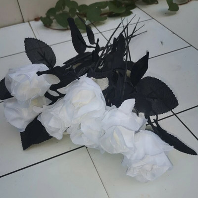 1 db selyem fekete rózsa művirág csokor otthoni nappali esküvői karácsonyi parti dekoráció újévi ház kert dekoráció