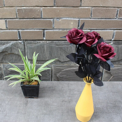 1 db selyem fekete rózsa művirág csokor otthoni nappali esküvői karácsonyi parti dekoráció újévi ház kert dekoráció