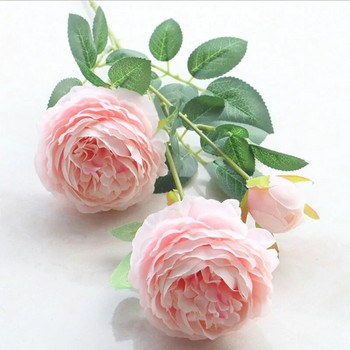 3Head Копринен божур Изкуствени цветя Европейска роза Аксесоари за декорация на дома Флорално сватбено парти Маса Декорация на стена Фалшиви цветя