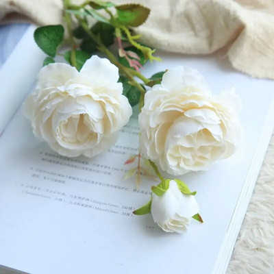 3 Head Silk Peony Τεχνητά λουλούδια European Rose Διακόσμηση σπιτιού Αξεσουάρ Floral γαμήλιο πάρτι Διακόσμηση τοίχου για ψεύτικα λουλούδια