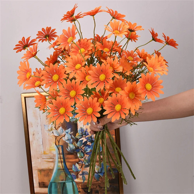 Művirágok százszorszép dekoráció 52 cm 5 fej hosszú ág csokor otthoni parti esküvői dekoráció barkácsolás menyasszonyi selyem művirág 1 db