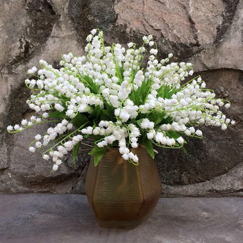 Изкуствено цвете от момина сълза Истинско усещане за докосване Бяла камбанка Пластмасов букет Сватбена аранжировка от цветя Декорация на маса за дома