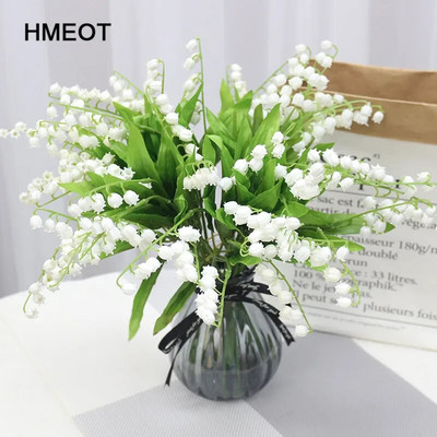 Mākslīgais maijpuķītes zieds īsta pieskāriena sajūta baltā zvaniņa plastmasas pušķis kāzu ziedu kompozīcija mājas galda dekorācija