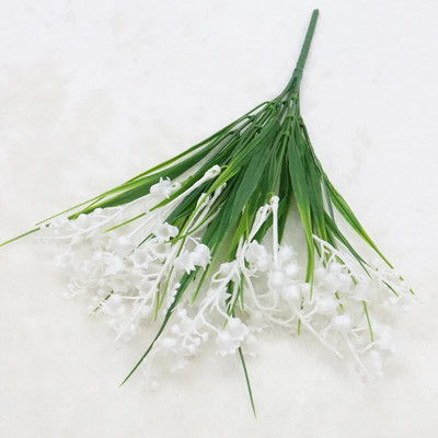 Mesterséges gyöngyvirág virág, valódi tapintású fehér harangvirág műanyag csokor esküvői virágkötészet otthoni asztaldísz