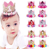 Kūdikio gimtadienio kepurė Princesė Karūnėlė Vaikai Berniukas Mergaitė 1-ojo 2-o 3-iojo gimtadienio galvos juostelė su gėlėmis, vaikų dušo dekoracija