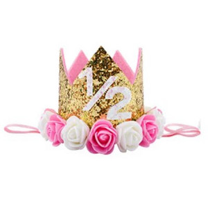 Kūdikio gimtadienio kepurė Princesė Karūnėlė Vaikai Berniukas Mergaitė 1-ojo 2-o 3-iojo gimtadienio galvos juostelė su gėlėmis, vaikų dušo dekoracija