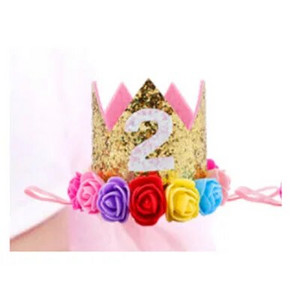 Kūdikio gimtadienio kepurė Princesė Karūnėlė Vaikai Berniukas Mergaitė 1-ojo 2-o 3-iojo gimtadienio galvos juostelė su gėlėmis, vaikų dušo dekoracija