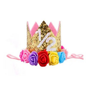 Kūdikio gimtadienio kepurė Princesė Karūnėlė Vaikai Berniukas Mergaitė 1-ojo 2-o 3-iojo gimtadienio galvos juostelė su gėlėmis, vaikų dušo dekoracija