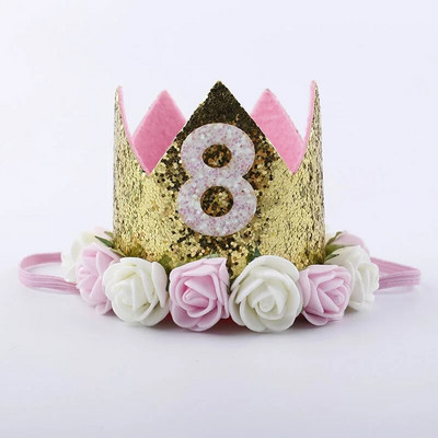 Kūdikio gimtadienio kepurė Princesė Karūnėlė Vaikai Berniukas Mergaitė 1-ojo 2-o 3-iojo gimtadienio galvos juostelė su gėlėmis, vaikų dušo dekoracija