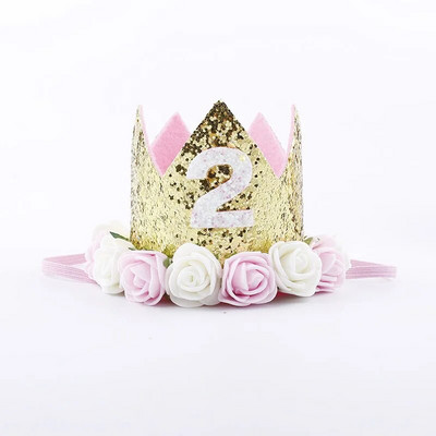 Kūdikio gimtadienio kepurė Princesė Karūnėlė Vaikai Berniukas Mergaitė 1-ojo 2-o 3-iojo gimtadienio galvos juostelė su gėlėmis, vaikų dušo dekoracija