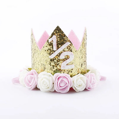 Kūdikio gimtadienio kepurė Princesė Karūnėlė Vaikai Berniukas Mergaitė 1-ojo 2-o 3-iojo gimtadienio galvos juostelė su gėlėmis, vaikų dušo dekoracija
