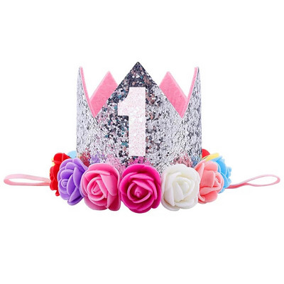 Kūdikio gimtadienio kepurė Princesė Karūnėlė Vaikai Berniukas Mergaitė 1-ojo 2-o 3-iojo gimtadienio galvos juostelė su gėlėmis, vaikų dušo dekoracija