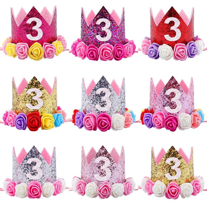 Kūdikio gimtadienio kepurė Princesė Karūnėlė Vaikai Berniukas Mergaitė 1-ojo 2-o 3-iojo gimtadienio galvos juostelė su gėlėmis, vaikų dušo dekoracija