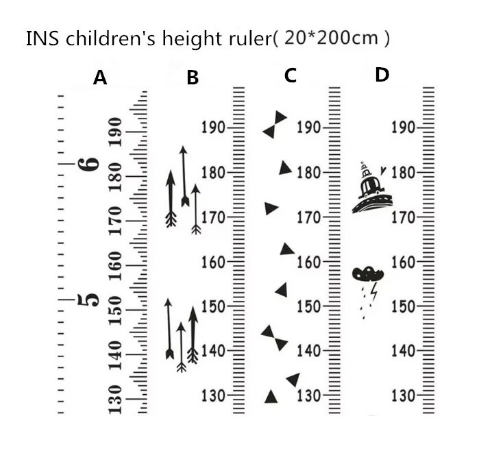 20*200cm Măsură înălțime agățat pe perete Bebeluș Copil Copii Tabel de creștere Măsurarea înălțimii Riglă Autocolant de perete pentru cameră, acasă, dormitor Decor
