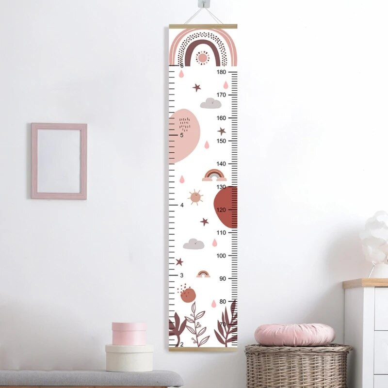 Krāsaina augstuma diagramma, kurā izsekojiet izaugsmes pavērsienus, izmantojot vieglu pie sienas piestiprinātas multfilmas izaugsmes diagrammu