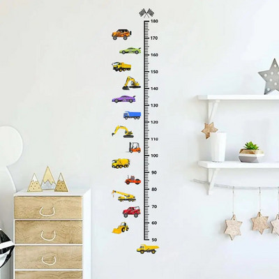 Autocolant pentru diagramă de creștere a peretelui pentru copii Autocolant de perete autoadeziv Imprimare mașină din desene animate Diferite vehicule Tabel de înălțime a peretelui pentru copii