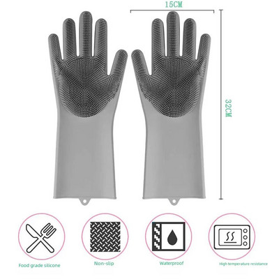 32cm Silicone Gloves Kitchen Microwave Heat Insulation Cleaning Gloves Dishwashing Brush Pure Color Thick Thin