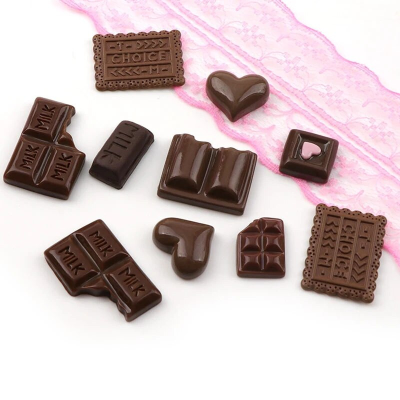 30 bucăți/pachet Simulare rășină Prajituri de ciocolată cu spate plat amestecat ciocolată falsă Artizanat bricolaj accesorii de păr Materiale