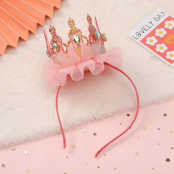 Шапка за рожден ден Princess Crown Детска розова/бяла лента за коса Момиче Честит рожден ден Шапка Детска лента за глава за рожден ден