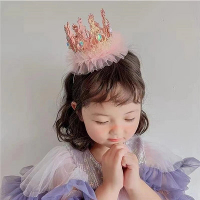 Шапка за рожден ден Princess Crown Детска розова/бяла лента за коса Момиче Честит рожден ден Шапка Детска лента за глава за рожден ден