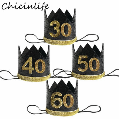 Chicinlife 1Pcs 30 40 50 60 Year Old Crown Birthday Headband Birthday Party Шапки Възрастен Юбилей Шапка Шапки Декор Консумативи
