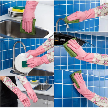 ORZ Домакински латексови ръкавици за почистване Розова дълга ръкавица Ръкавица за миене на съдове Женска работна гумена ръкавица Кухненски консумативи