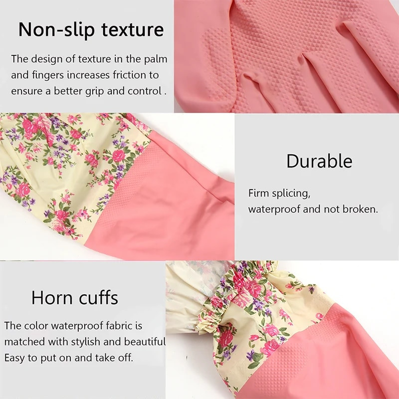 ORZ háztartási latex tisztítókesztyű rózsaszín hosszú kesztyű mosogatókesztyű női munka gumikesztyű konyhai kellékek