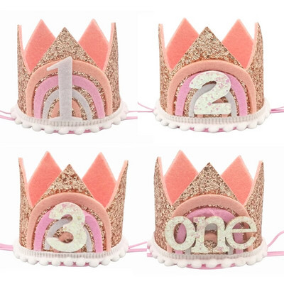 1 τεμ Rainbow Boho One 1st 2 3 Happy Birthday Crown Hat Headband Hairband Photo Props Baby Shower 1st Birthday Party Decoration