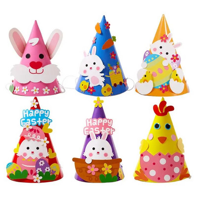 Деца Направи си сам Великденска шапка от нетъкан плат Зайче Яйце Материал Ръчно изработени занаяти за Детска празнична анимационна шапка Парти