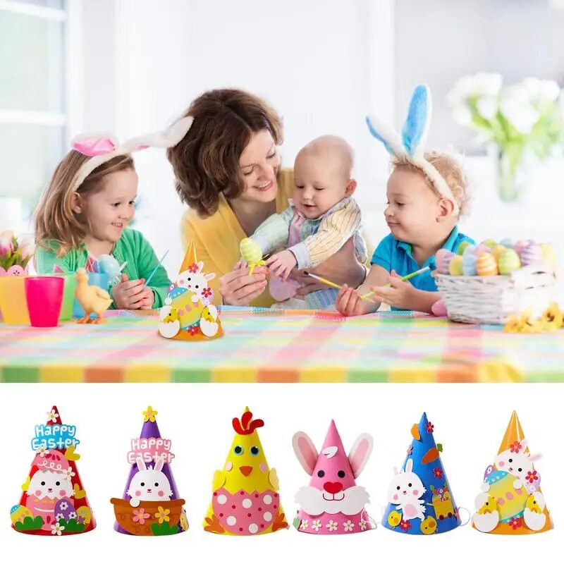 Vaikų pasidaryk pats Velykų neaustinė kepurė su zuikiu kiaušinių medžiaga Rankų darbo amatai vaikų atostogų animacinių filmukų vakarėliui