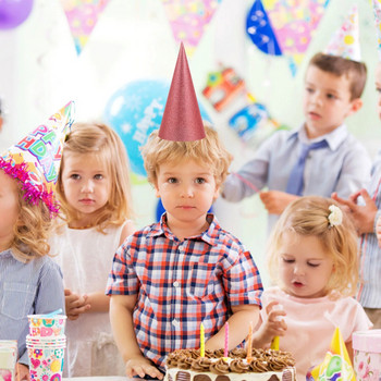12 τμχ χάρτινα καπέλα χωνάκι γενεθλίων Καπέλα για πάρτι γενεθλίων για παιδιά Μπομπονιέρες γενεθλίων προμήθειες Golden Clown