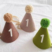 Retro gyerekek születésnapi kalap 1. baba fiú lányok filc golyós sapkák gyerek fejpánt baba zuhany parti dekoráció sapkák fotó kellékek