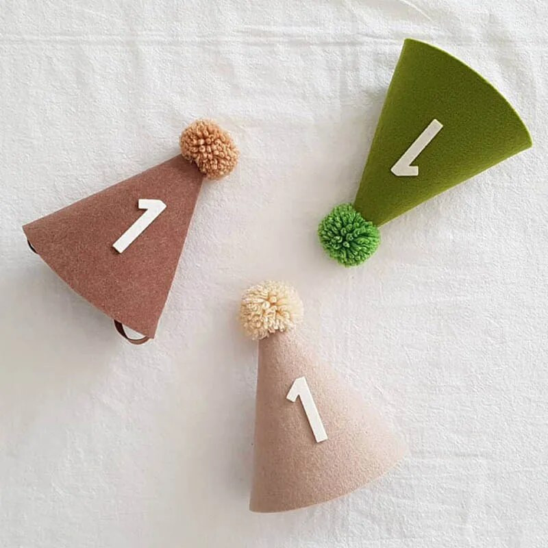 Retro gyerekek születésnapi kalap 1. baba fiú lányok filc golyós sapkák gyerek fejpánt baba zuhany parti dekoráció sapkák fotó kellékek