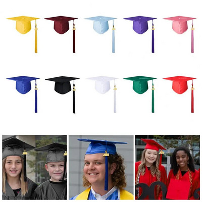 2024 Привличаща вниманието шапка за дипломиране Едноцветна шапка за дипломиране за възрастни с пискюл за бакалавърска гимназия Косплей за абсолвенти