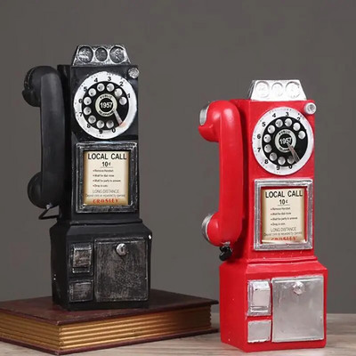 Model de telefon cu plată cu cadran din rășină retro, cabină de telefon, figurină de decorare a casei, ornament pentru cafenea, bar, artizanat, ornamente pentru telefon