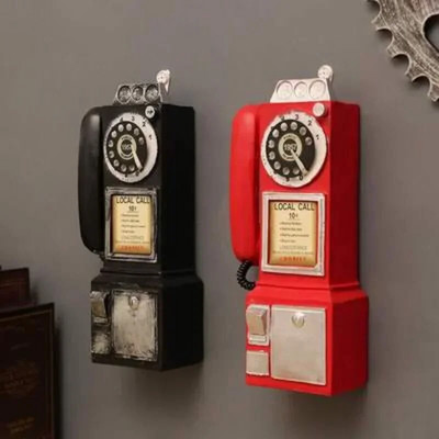 Nostalgiline telefonimudel Resin Käsitöö Vana maatelefoni ornament Minimööbel Seinaornament Pere kingitus Filmirekvisiit