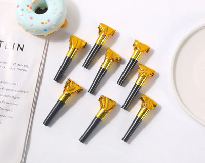 100PCS Златни, сребърни лазерни деца Blow Dragon Играчка Декорация за рожден ден Реквизит Реквизит за Деня на детето Честване Реквизит