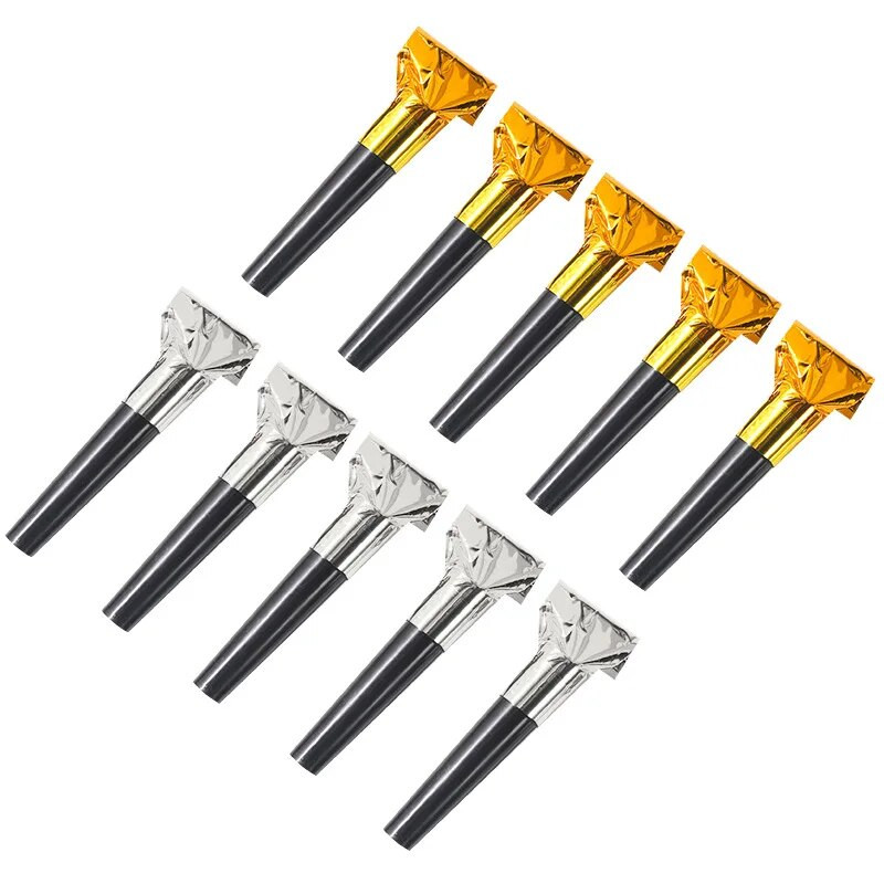 100PCS Златни, сребърни лазерни деца Blow Dragon Играчка Декорация за рожден ден Реквизит Реквизит за Деня на детето Честване Реквизит