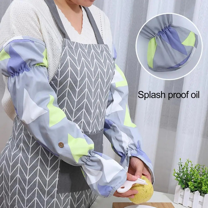 1 чифт Устойчиви на масло удължени сгъваеми еластични маншети против замърсяване Кухненски ръкави с геометричен триъгълен модел Калъфи за ръце