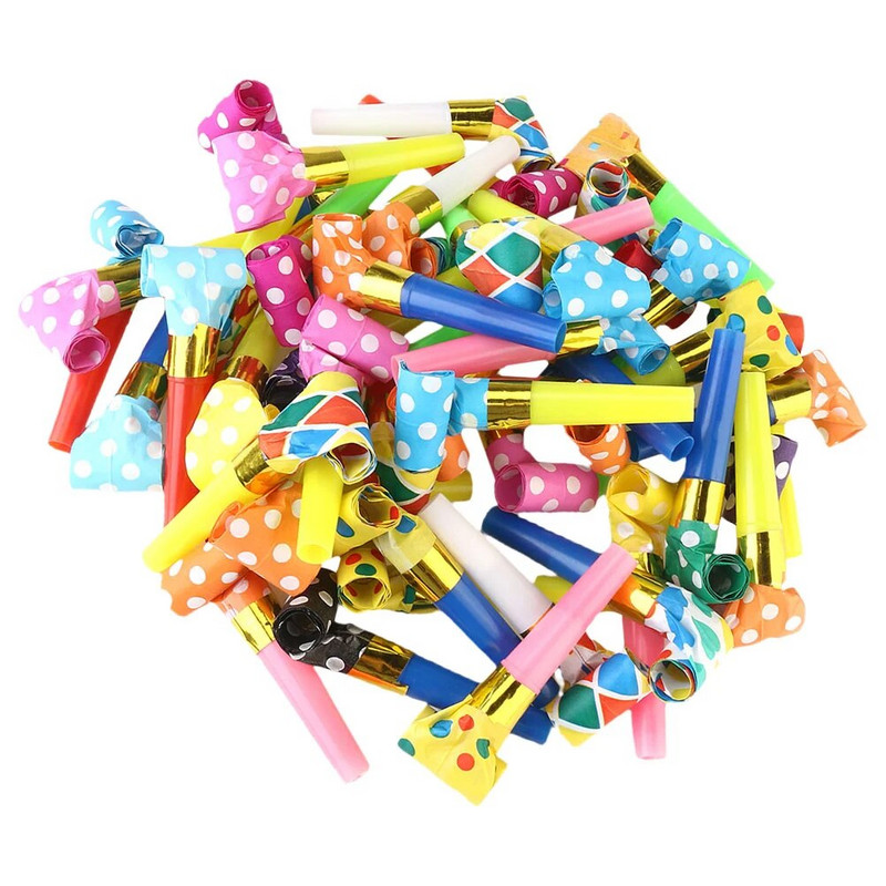 50 бр. Свирка за издухване на ролка за деца Свирки за рожден ден Детска тромбета Подарък Сувенири за парти Сешоар