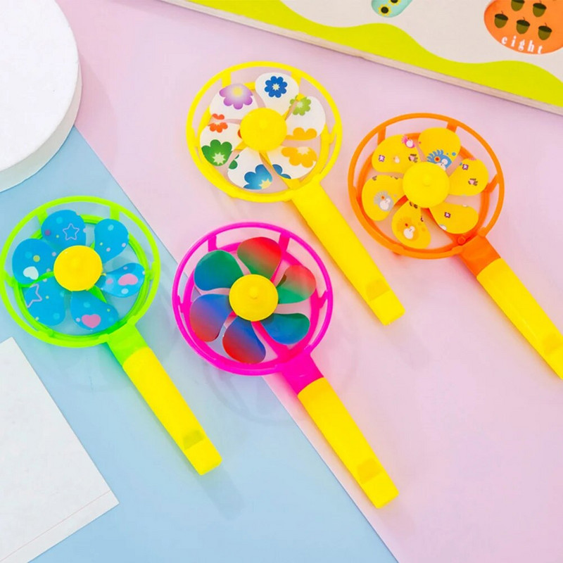 24 бр. Свирка Вятърна мелница Пуску за стенен рог Син рожден ден Дървени кокошки Играчки Пластмасова музика за птици