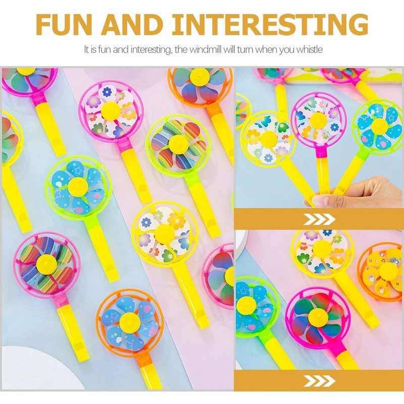 24 бр. Свирка Вятърна мелница Пуску за стенен рог Син рожден ден Дървени кокошки Играчки Пластмасова музика за птици