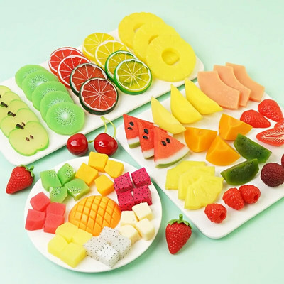 Viltus augļu šķēles persiku zemeņu auglis kivi auglis arbūzs ābols mango apelsīns citrons ananāss augļu simulācijas modelis